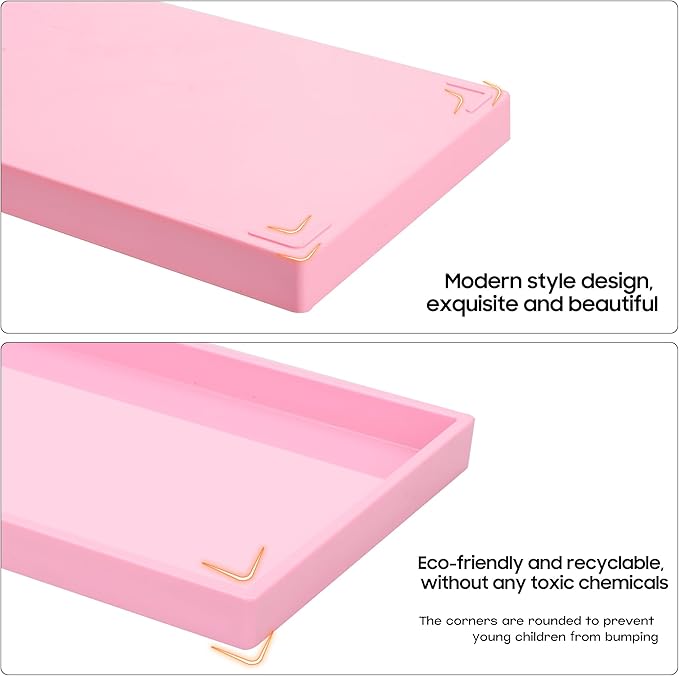 Mriluvy Vanity and Bathroom Tray, 9.8" ABS Countertop Organizer,Waterproof Vanity Tray for Toilet Tank,Perfume,Soap,Keys,Bathroom Accessories,Kitchen and Bath Trays,Non Slip Small Trays,Pink