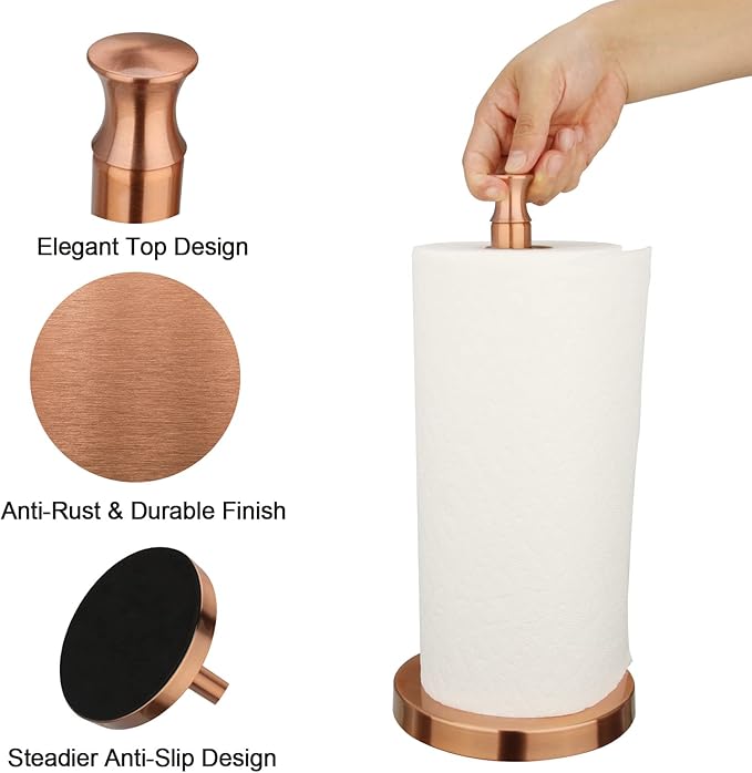 Akicon Paper Towel Holder Stand for Kitchen Countertop & Dining Room Table (Copper, Morden)