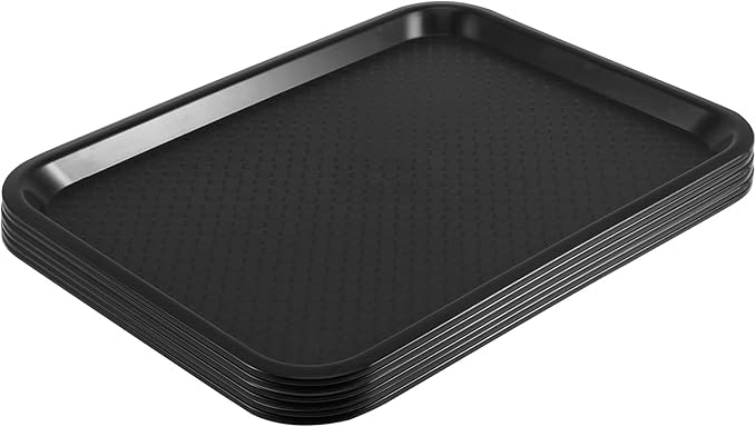 SEUNMUK 6 Pack 12 x 16 Inch Plastic Fast Food Trays, Cafeteria Tray, Scratch-Resistant Black Cafeteria Tray, Fast Food Serving Trays for School, Cafeteria, Restaurant