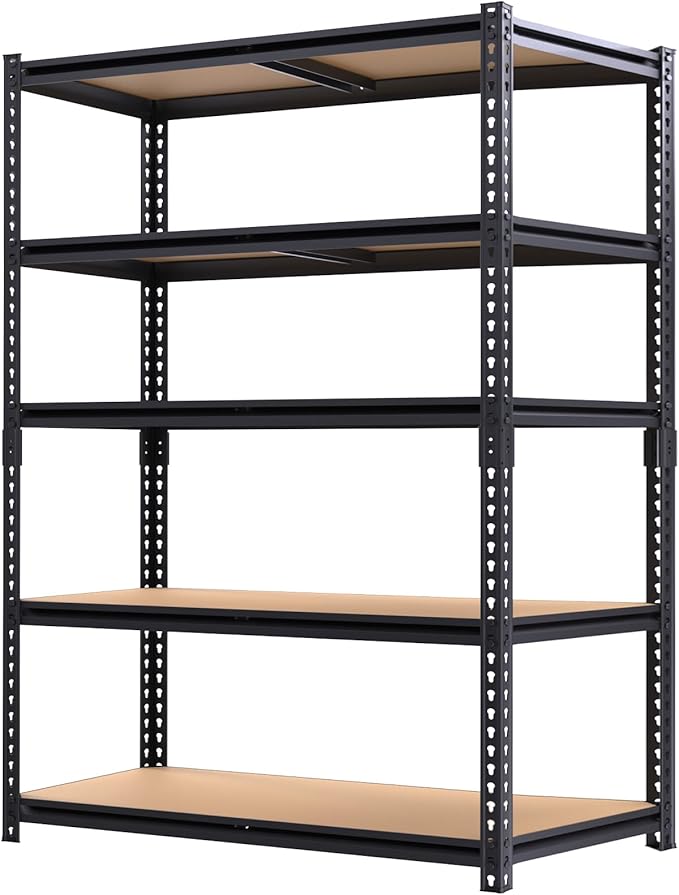 Storage Shelving Unit, 5 Tier Garage Shelves Heavy Duty, Adjustable Metal Shelving Unit,2400LBS Black for Pantry, Basement, Warehouse, Kitchen, Pantry and Closet,72''H