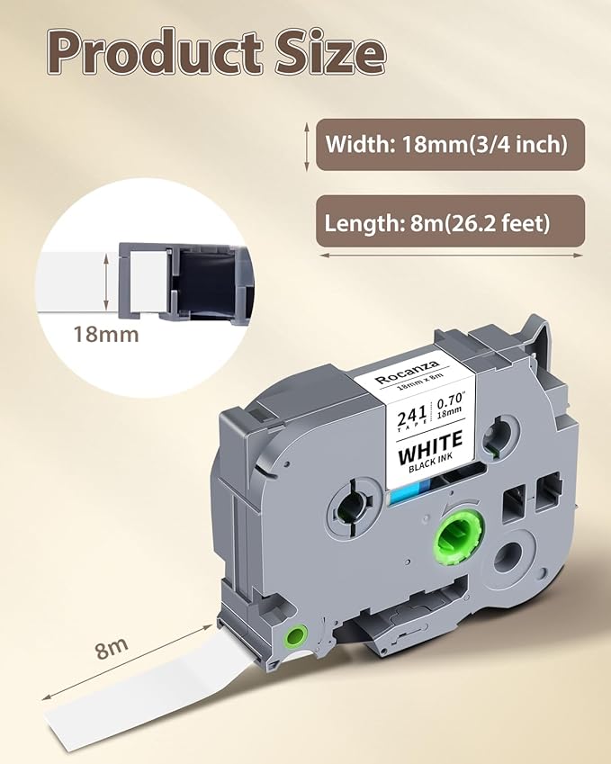 18mm 0.7 Laminated TZ Tape TZe-241 Compatible with Brother Label Maker Tape 3/4" for P Touch D410 D460BT 2040 1880 1890 P700 P710BT, TZ-241 141 441 541 641 741, Clear/White/Red/Blue/Yellow/Green