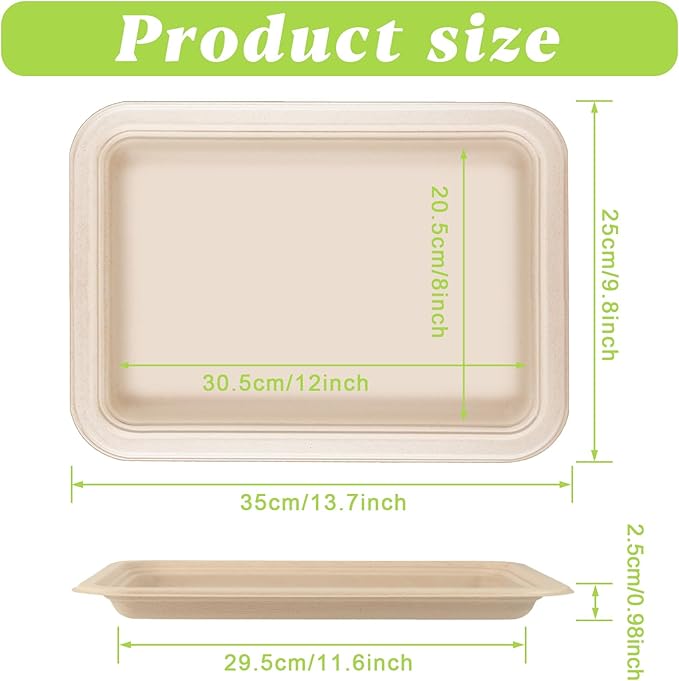 Xvvirnt 50 Pack 14 Inch Disposable Food Trays, Compostable Extra Large Paper Plates, Heavy Duty Large Paper Platter Plates, Platters Trays for Serving Crawfish Lobster, Crab, Seafood Boil