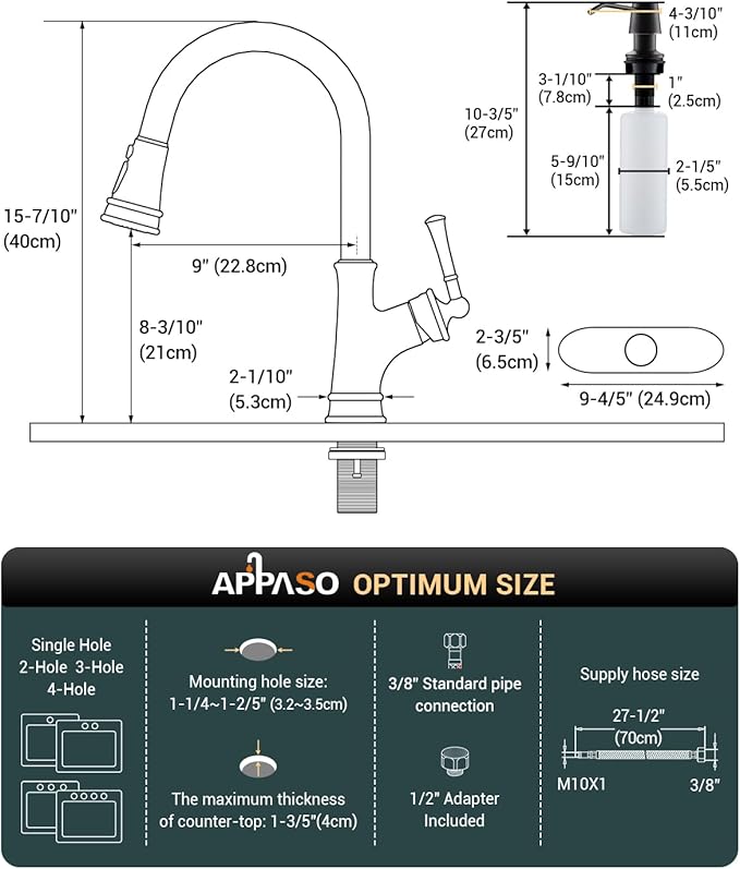 APPASO Bronze Kitchen Faucet with Soap Dispenser, Oil Rubbed Bronze Sink Faucet for Kitchen, Single Handle High Arc Kitchen Sink Faucet