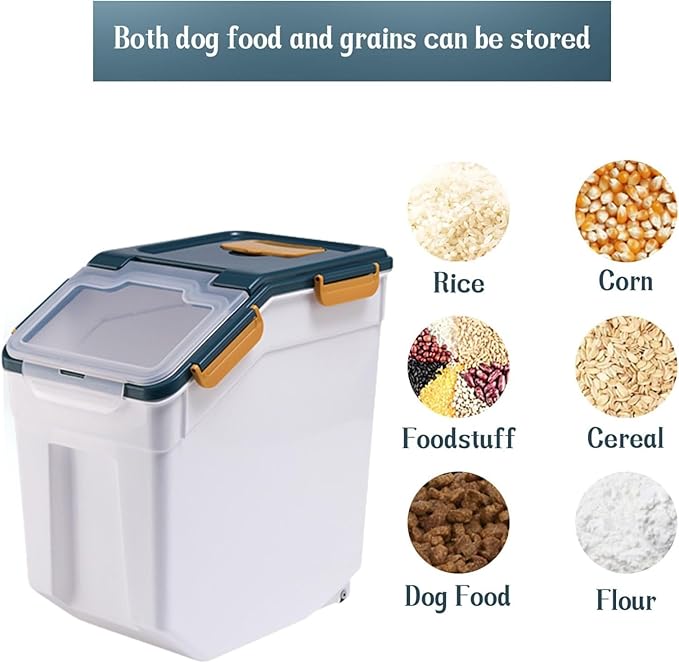 PENCK Large Flour Storage Container Bin 40lbs (2 Pack) - 50lb Rice Dispenser with Locking Lid, Measuring Cup & Scoop - Kitchen Pantry Organizer for Cereal, Grain (Blue)