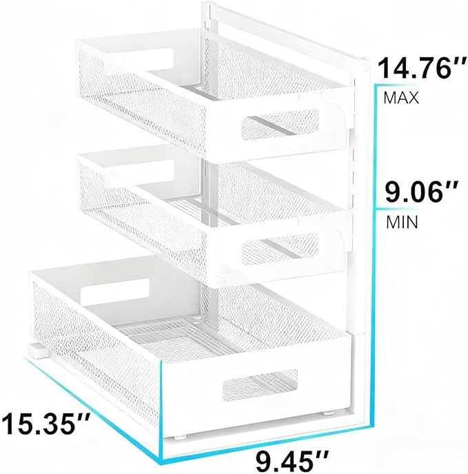 UINOFLE Under Sink Organizer, Adjustable Height 2 Tier Under Sink Organizers and Storage Multi-Purpose Under Sink Storage for Bathroom Kitchen
