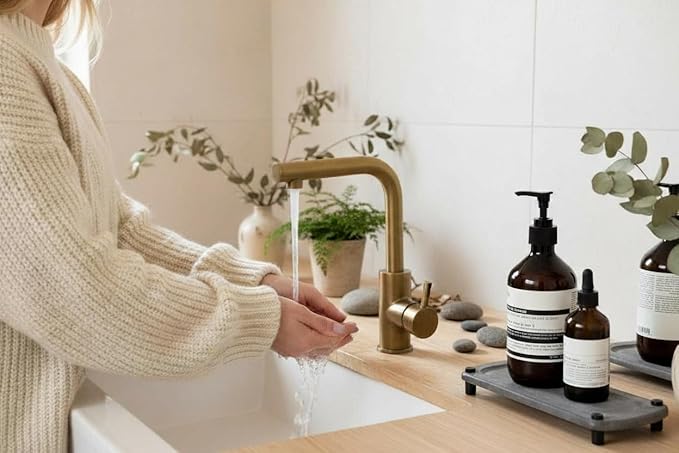 Premium Sink Caddy - Water-Aborbing Diatamaceous Earth Tray for Sink, Elevated Stainless Steel Feet, Non-Toxic, Fast-Drying, Kitchen or Bathroom (Lake Stone)