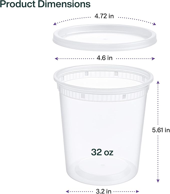 ProTakeOut, Heavy-Duty PP Deli Containers with Lids - 32oz PP Deli Container, 50 sets