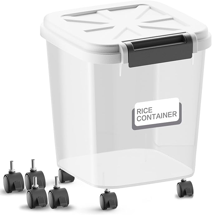 50LBS Flour Container - Rice Dispenser 50LBS/25KG/20Qt Food Cereal Container Bins with Measuring Cup for Household Pantry Organization (50 LBS)