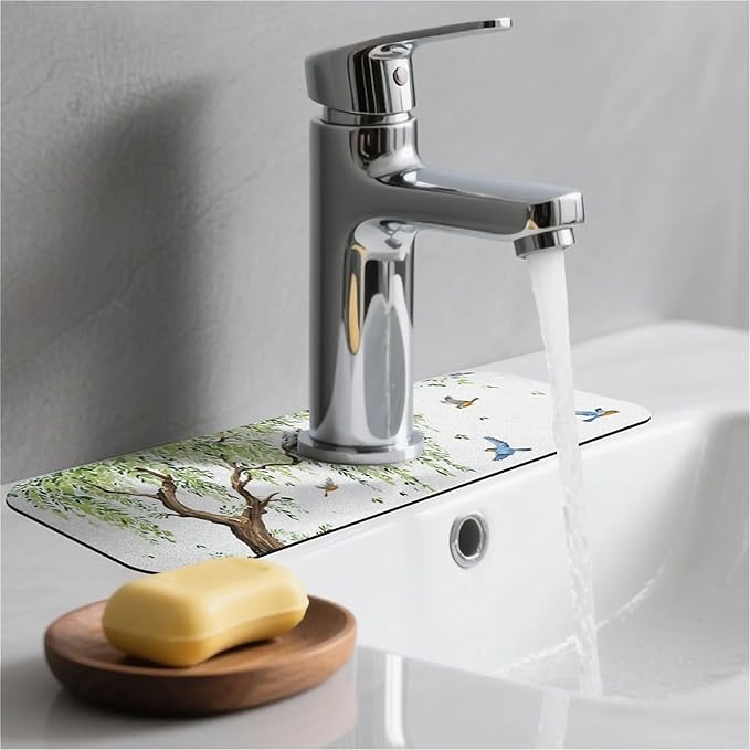 Kitchen Sink Splash Guard，willow tree Faucet Mat Sink Gadgets-Super Absorbent Fast Drying Mat Drip Catcher for Kitchen, Bathroom,Sink Mat, Dish Drying Mat, Bathroom(15" X 5.5" )