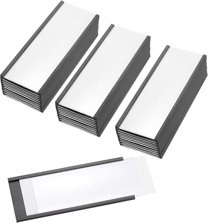 PATIKIL Magnetic Label Holder 4" x 1.6" with Paper Inserts, 50 Pcs C Channel Magnetic File Cabinet Labels Shelf Data Card Holder Signs for Metal Racks Shelves Whiteboard Tool Box