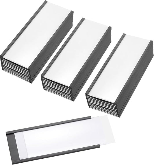 PATIKIL Magnetic Label Holder 4" x 1.6" with Paper Inserts, 50 Pcs C Channel Magnetic File Cabinet Labels Shelf Data Card Holder Signs for Metal Racks Shelves Whiteboard Tool Box