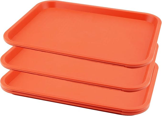 MAHIONG 4 Pack 16 x 12 Inch Orange Fast Food Tray, Large Rectangular Restaurant Serving Trays, Plastic Cafeteria Trays School Lunch Trays