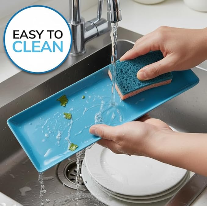 US Acrylic Coastal Plastic Serving Trays (Set of 4) 15” x 5” | Narrow Unbreakable Reusable Rectangular Party Platters | Serve Appetizers, Fruit, Veggies, & Desserts | BPA-Free & Made in USA