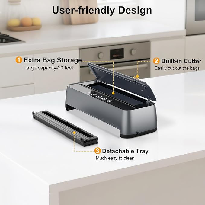 Automatic Vacuum Sealer Machine - Christmas Kitchen Gifts, 85Kpa Powerful Suction for Dry and Moist Food Preservation, External Hose & Bag Cutter, Leakproof Seal, Self-Cleaning Mode