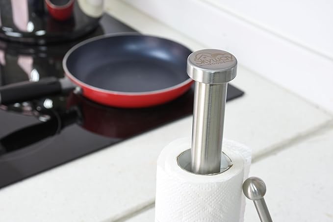 Paper Towel Holder with Marble Base – Heavy Weighted Countertop Holder, Stainless Steel Stand with Natural Stone Base, Modern Kitchen Paper Towel Dispenser