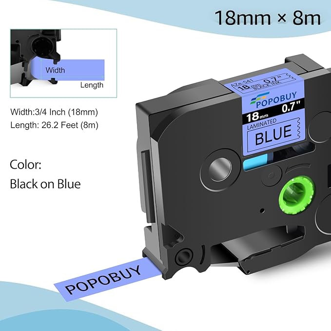 5 Pack 18mm 0.7 inch Laminated Blue Tape Compatible for Brother P-Touch TZ541 TZ-541 TZe-541 TZe541 Black on Blue TZe TZ Label Tape for PT-D400 D410 D600 D610BT P700 P900 Label Maker