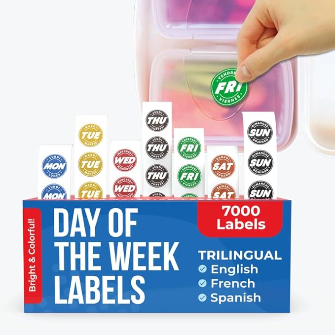 Easy Identification Date Stickers 7,000 Days of The Week Stickers – Sunday 3/4" Days of The Week Food Labels – Day Dots for Food – Restaurant Supplies – Best by Commercial Kitchen Supplies