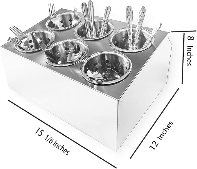 overstockedkitchen Commercial 6-Hole Stainless Steel Cylinder Flatware Silverware Utensil Holder Organizer Caddy