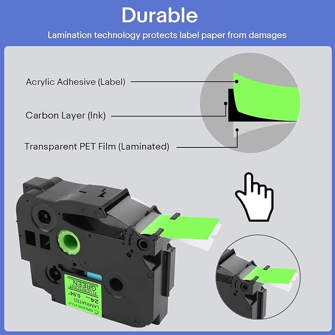 GREENCYCLE Compatible for Brother P-Touch 24mm Label Tape TZe-D51 TZ-D51 TZe TZ 24mm 0.94'' Black on Fluorescent Green Laminated Label Tape for PT-P750W PT-D600 PT-P700 PT-P710BT, 3 Pack