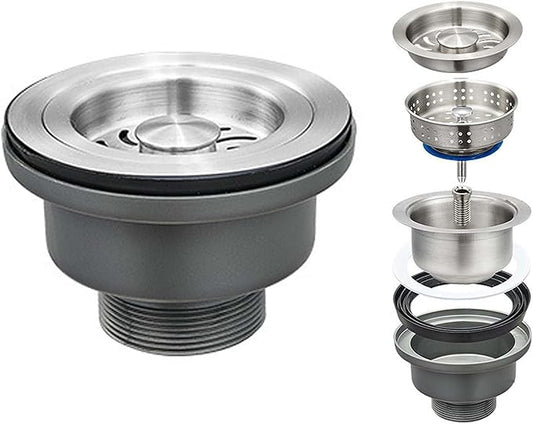 3-1/2 ‘’Kitchen Sink Drain Assembly Kit 304 Stainless Steel Sink Strainer Drain Basket Replacement with Sink Stopper Sealing Lid for Kitchen Bathroom Drain Kit