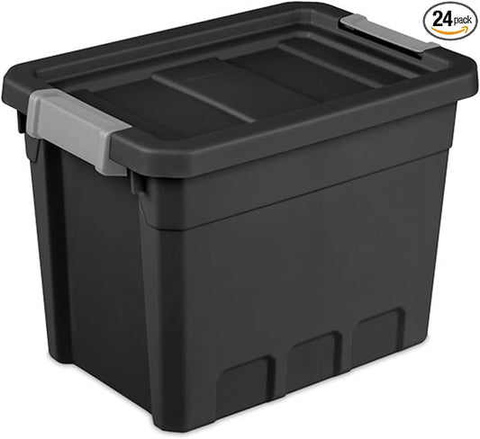 Sterilite 24-Pack Plastic Storage Bins with Lids, Stackable Containers, 7.5 Gallon, Black