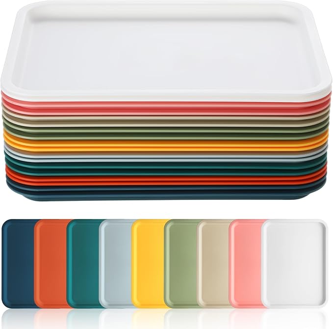 Gerrii 18 Pcs Plastic Fast Food Trays Bulk Restaurant Serving Cafeteria Grill School Lunch Trays Rectangular Serving Platter for Kitchen Hotel Restaurant(9 Colors, 15 x 10 Inch)
