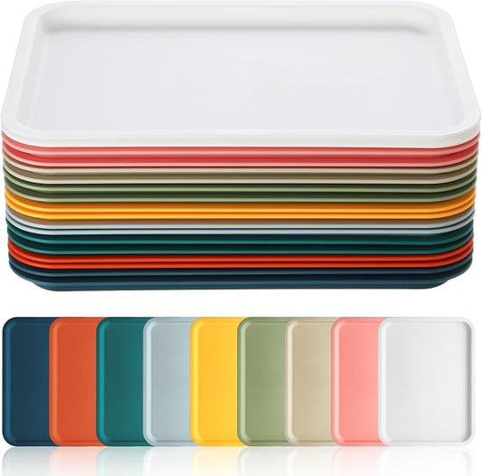 Gerrii 18 Pcs Plastic Fast Food Trays Bulk Restaurant Serving Cafeteria Grill School Lunch Trays Rectangular Serving Platter for Kitchen Hotel Restaurant(9 Colors, 15 x 10 Inch)