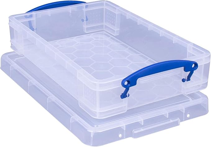 Really Useful Box 4 Liter Plastic Stackable Storage Container w/Snap Lid & Built-In Clip Lock Handles for Home & Office Organization, Clear (2 Pack)