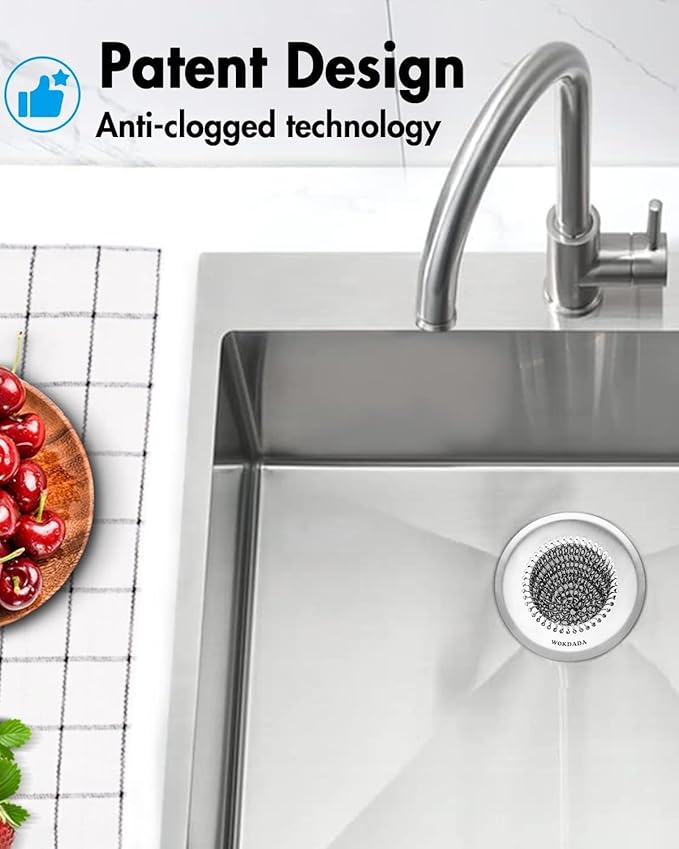 Revolutionary Kitchen Sink Drain Strainer/Patented Reversible Chain Mesh, Effortless Cleaning & Debris Catcher, Large Capacity, No Clog, 304 Stainless Steel & Rust-Proof/Handmade