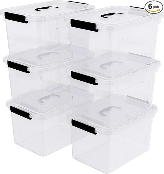 12 Quarts Clear Latch Storage Bins with Lid, Clear Plastic Storage Latching Box with Handle, 6 Packs