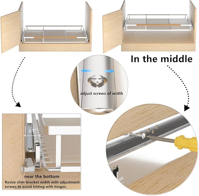 MIYUPTC Pull Out Cabinet Drawer Organizer, Heavy Duty Slide Out Pantry Shelves Sliding Drawer Storage for Bathroom, Home, Kitchen, 2 Pack Chrome 22''Deep