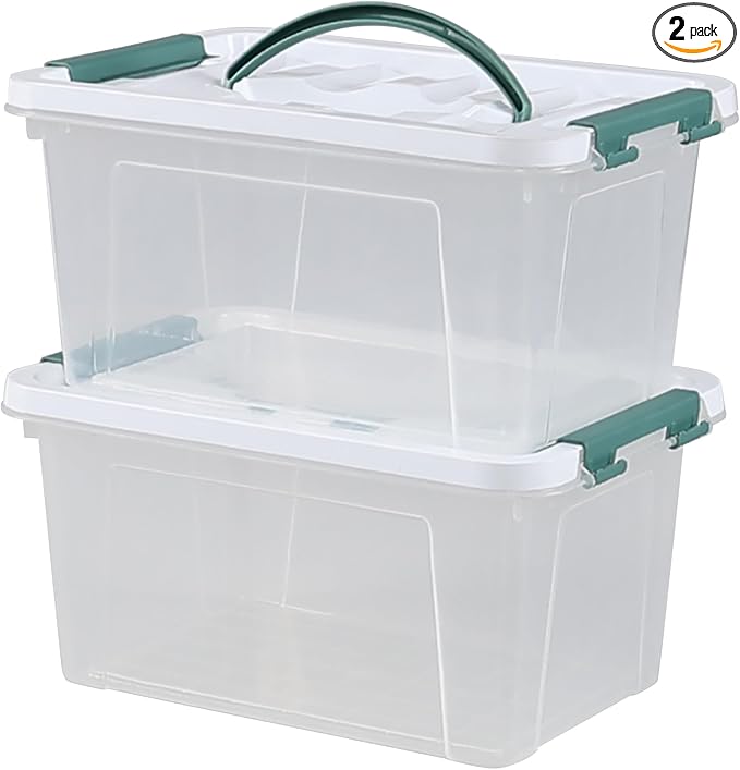 2 Pack 6 Quart Clear Container Bin with Lid, Plastic Latching Storage Tote