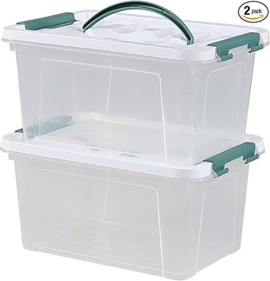 2 Pack 6 Quart Clear Container Bin with Lid, Plastic Latching Storage Tote