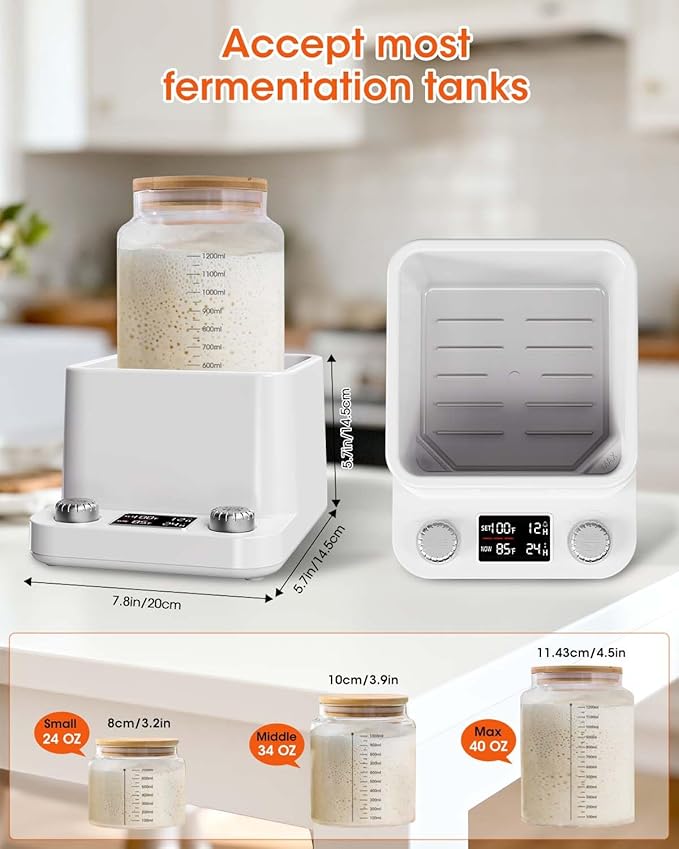 Sourdough Starter Warmer, Water Bath Fermentation Proofer - Precision Temperature Control (±1°F, 70-104°F) 198H Timer Auto-Shutoff for Kombucha Yogurt Home Brewing Energy-Saving Fermentation Heater