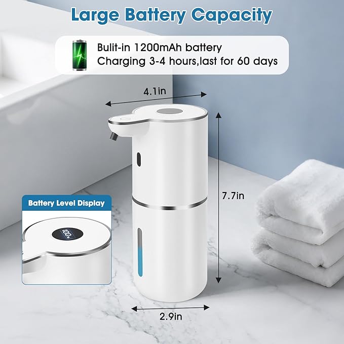 2 Pack Automatic Soap Dispenser,12.8oz/380ml USB Rechargeable Touchless Foaming Dispenser with Upgraded 2025 Smart Sensor,Wall Mounted for Bathroom Kitchen,White P18 Dish Soap Dispenser