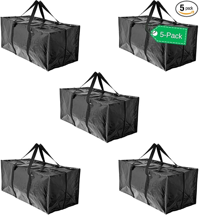 BAG-THAT! 5 Moving Bags Heavy Duty Extra Large Stronger Handles Wrap Storage Totes Zippered Reusable Packing Bags Moving Supplies Storage Boxes Storage totes Moving Boxes Packing Supplies Packing Box