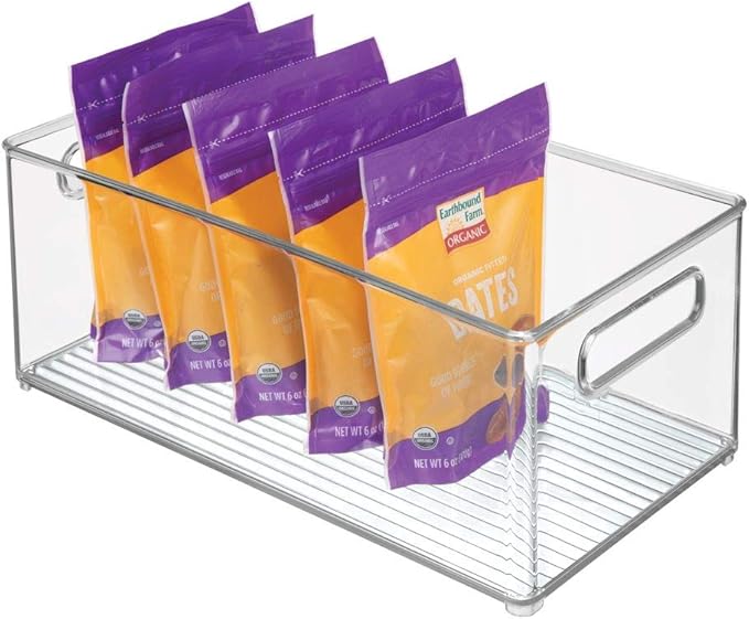 mDesign Deep Plastic Kitchen Storage Organizer Container Bin for Pantry, Cabinet, Cupboard, Shelves, Fridge, or Freezer - Holds Dry Goods, Sauces, Condiments, Drinks, Ligne Collection, 8 Pack, Clear