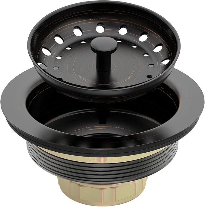 3-1/2 Inch Kitchen Sink Drain with Strainer Stopper Drain Assembly Removable Basket Strainer Plug fit Standard Sink Drain Hole, Stainless Steel Oil Rubbed Bronze
