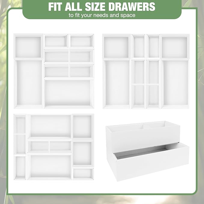 Bxngjuj Bamboo Drawer Organizer Set, 8 PCS Multi-Use Wood Drawer Storage Boxes, Junk Drawer Organizer Divider Bins for Kitchen, Bathroom, Office Desk, Makeup, Jewelry, Utensils