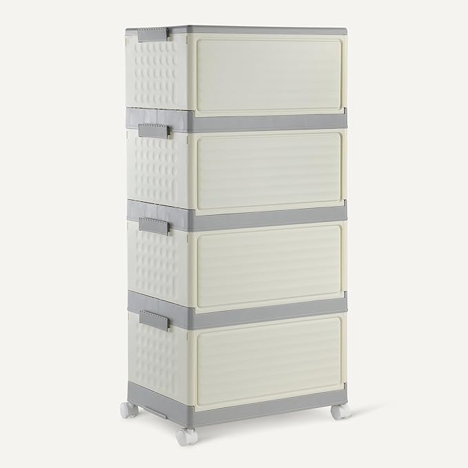 Amazon Basics 4-Tier Storage Bins with Lids, Stackable and Collapsible, 23QT per Tier