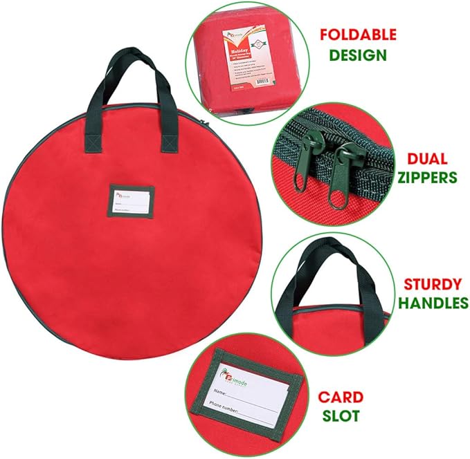 Primode Heavy Duty Christmas Wreath Storage Bag 36"- Handles Made Of Durable 600D Oxford Polyester Material Storage Bag 36” Holiday Wreaths