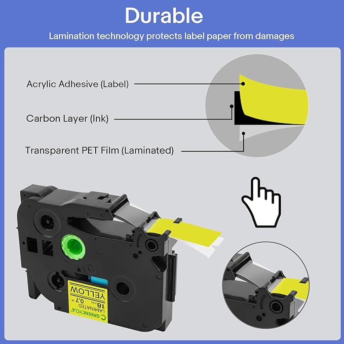 GREENCYCLE 10 Pack Compatible for TZe-641 TZe641 TZ641 TZ-641 Laminated AZE Label Tape 18mm 0.7 Inch 3/4" Black on Yellow for Ptouch PTD400, PTD400AD, PTD450, PTD600, PTP700, PTP710BT