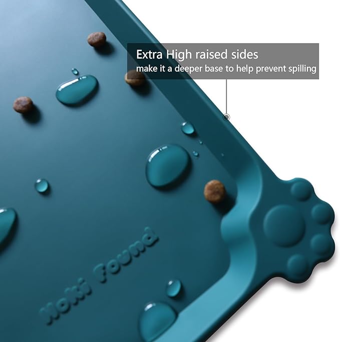 Hoki Found L Silicone Pet Food Mats - Non Slip Dog Cat Bowl Placemats - Waterproof Dog Cat Food Mats - For Carpet & Sicilian Ocean