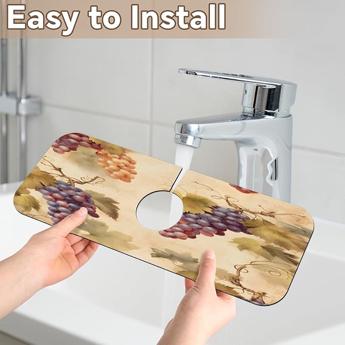 Vintage Grape Kitchen Faucet Mat Splash Guard, 15.4”x5.7” Absorbent Quick Drying Sink Mat for Countertop Protection, Draining Mat Sink Protectors For Kitchen Bathroom, 1 Pack