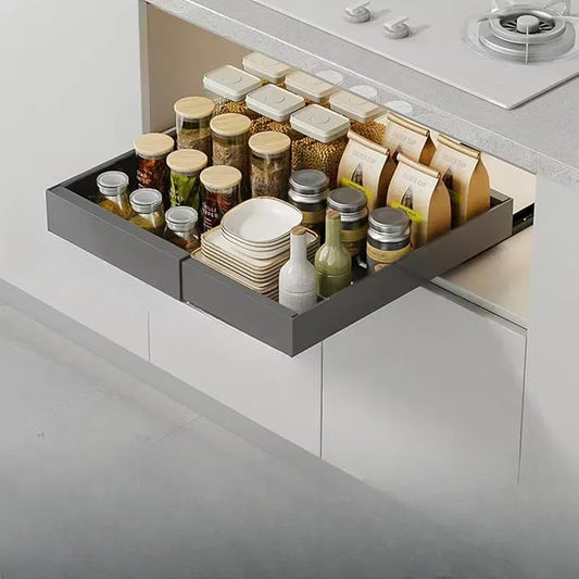 RAKSONIC Non-punch Retractable Cabinet Pull-Out Basket, Perfect for Housewives and Culinary Enthusiasts,Pull-Out Ahelf Kitchen Storage Device for Sinks and Drawers.(Grey-Large)