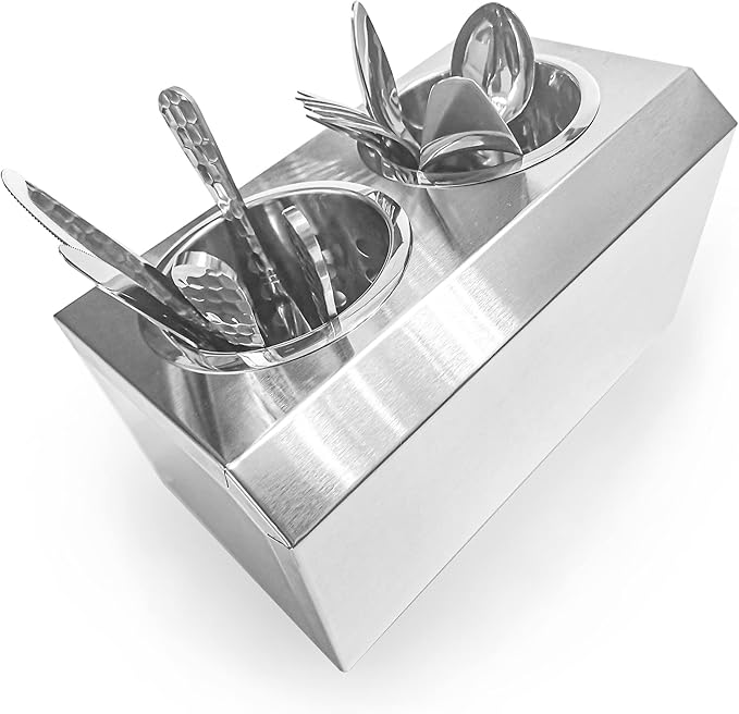 overstockedkitchen Flatware Organizers Stainless Steel Cylinder Flatware Silverware Utensil Holder Organizer Caddy (2 holes)