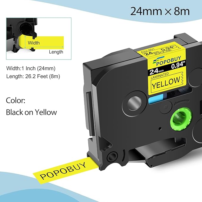 TZ TZe 24mm 0.94 Laminated Yellow Tape Compatible for Ptouch TZ651 TZ-651 TZe-651 TZe651 Label Tape for PTD600 PTD610BT PTP710BT Label Maker, 5 Pack Black on Yellow
