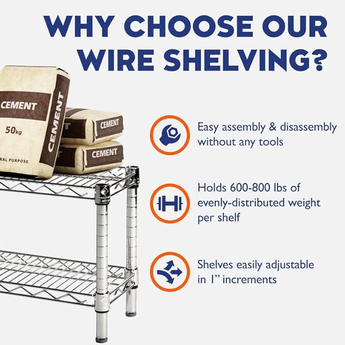 Shelving Inc. 12" d x 12" w Chrome Wire Shelving with 2 Tier Shelves, Weight Capacity 800lbs Per Shelf