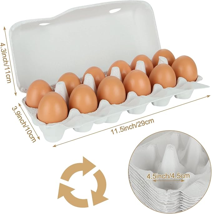 CertBuy 20 Pack Empty Egg Carton, Blank Natural Pulp Egg Cartons Holds Up to 12 Eggs, Reusable Natural Pulp Egg Torage Containers for Home, Kitchen, Farm
