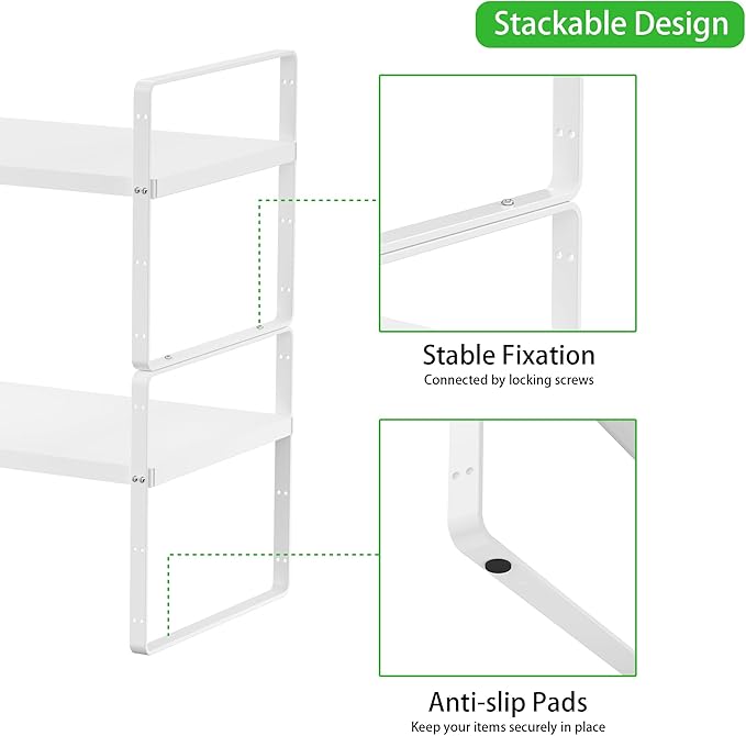 SOFRON Expandable Cabinet Storage Shelf Stackable Organizer Rack for Kitchen Bathroom Pantry Spice Cupboard Countertop Home Office Desk Heavy Duty Nonslip White Small 1 PACK